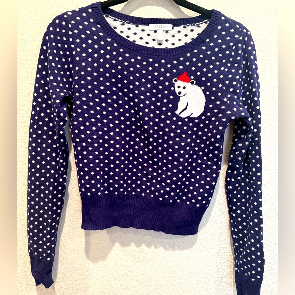 Delias vtg Blue Polar Bear long sleeve Sweater Women's Small, winter print